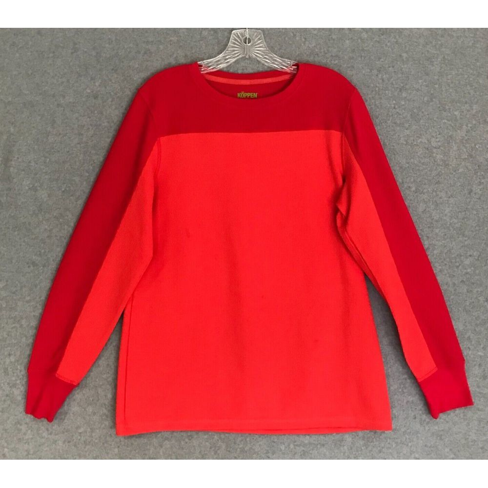 KOPPEN Thermal Shirt Youth‎ Boys XL Waffle Knit Bright Red Long Sleeve Polyester